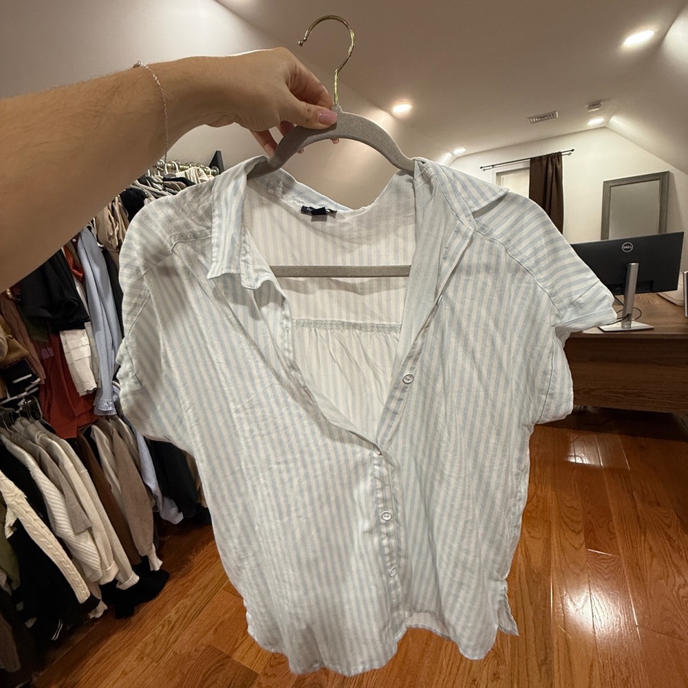 Light Blue Striped Short Sleeve Woman's Shirt